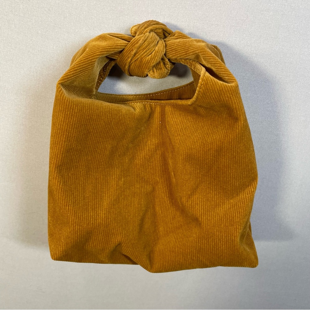Merit Beauty Signature Bag, Knot-Tie Pouch, Caramel Corduroy, Minimalist Clutch